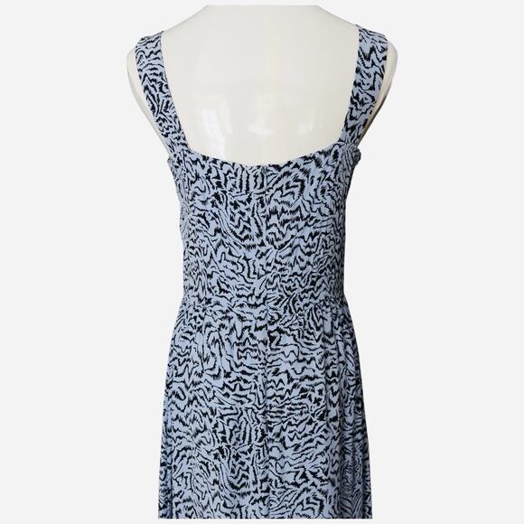 HVN Olympia Printed Sleeveless Gown Dress With Ruffle Hem In Blue Size 4 - Picture 13 of 14